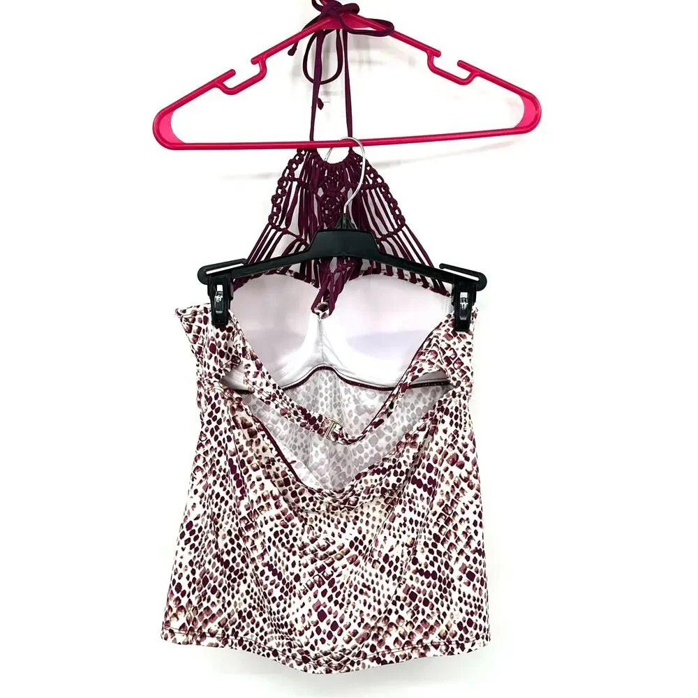 Ambrielle Size Large Swim‎ Top Animal Print Halter Top Built In Cup Tankini